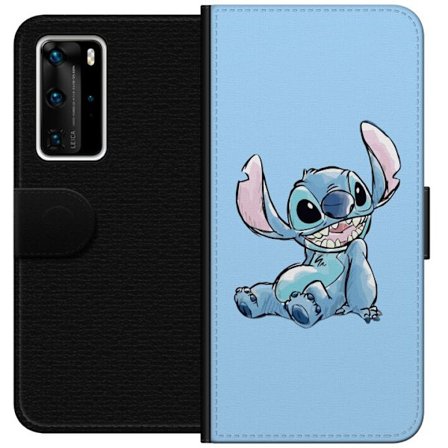 Kompatibelt Lommeboketui til Huawei P40 Pro Håndtegnet illustrasjon av sittende Stitch mot lysblå ensfarget bakgrunn