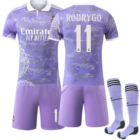 25-26 Real Madrid Dragemønster Special Edition Lilla Fodboldtrøje med Strømper No.11 RODRYGO{ad}