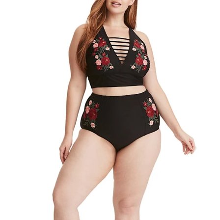 Plus Size Dameklær Høy midje Badedrakt Rose Bikini Sett Svart Black XL