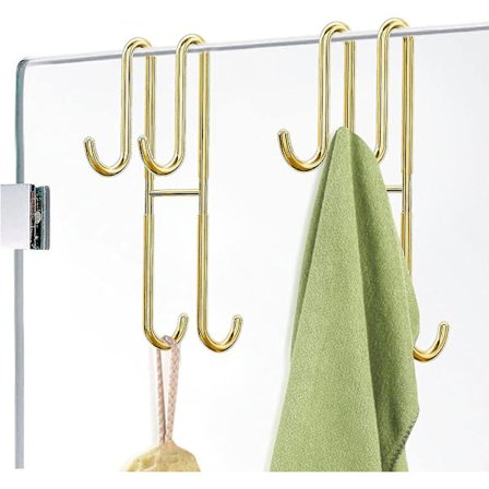 Brusedørskroge, 2 stk. dobbelte håndklædekroge til badeværelsesrammeløse glasbrusedør, kraftige rustfrie stål badeværelseskroge, ikke-perforerede, Gol