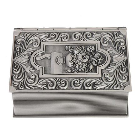 Retro smyckeskrin i metall formad som en falsk bok & Halsbandsorganisatör