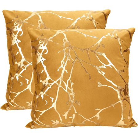 Gul 45x45cm, Sett med 2 Putetrekk i fløyel for sofa, soverom, bil med dekorative putetrekk med gullgrener