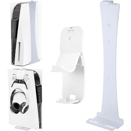 Auniq Väggfäste för PS5 för Playstation 5 (skiva och digital utgåva) Robust stål med kontrollhållare, hörlurshängare, skruvar, svamp, vit