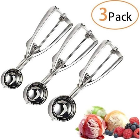 Is-ske i rustfrit stål - 3-delt sæt til is, kagedej, melon - Portioner