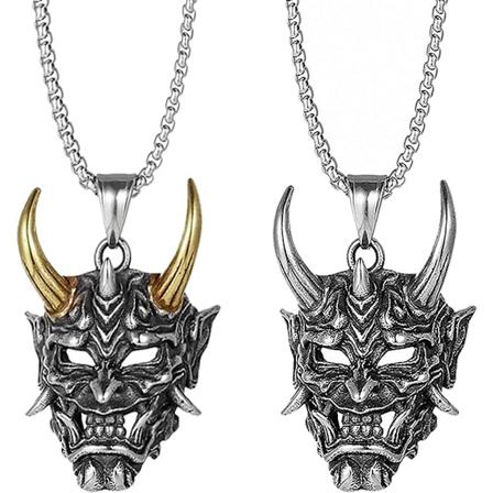Djävulsmask, 2-pack herrmode smycken, gotisk bikermaskhänge, satanistisk kedjeskallekedjepresent till män (guld och silver),