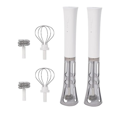 Trådløs mælkeskummer med stativ: 3 hastigheder, støjsvag, genopladelig til kaffe og drikke - 2 pak