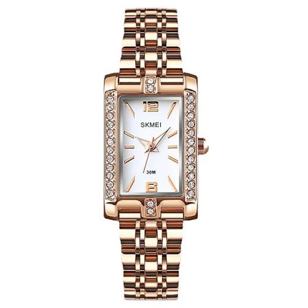 Personalisert All-match Rose Gold Diamant Kvinners Student Liten Kvadratisk Stålbelte Kvartsklokke