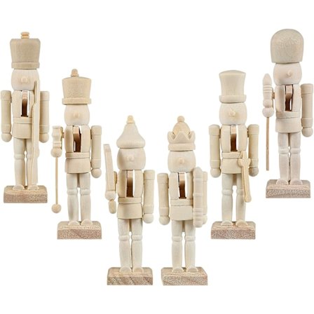 6 stk. DIY træ jule nøddeknækker 12cm træ dukke til børn håndværkssæt med pigmenter, mønsterpensel, tilfældigt mønster til juledukker, Festiva