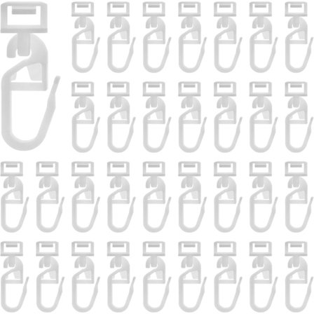 60-pakning gardinkroker for 34 mm skinner - 5,8 mm til 7 mm forlengelse - Plast - Hvit - Campingvogn, Bobiltilbehør