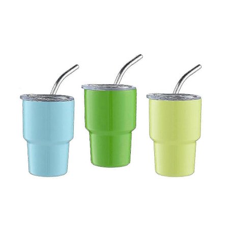 3-pak Mini Shotglas med sugerør & låg, Mini Kopper, Dobbeltvægget Shotglas, 2Oz(B)