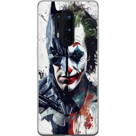 Yhteensopiva Puhelinkuori OnePlus OnePlus 8 Pro Jakettu muotokuva Batmanista ja Jokerista dramaattisessa kuvituksessa, kuvankaunis supersankariteema t