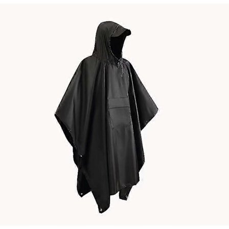 Poncho i militærstil, multifunktionel ripstop-regnponcho med hætte, vandtæt regnfrakke til udendørsaktiviteter (1 stk.)