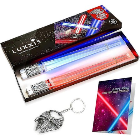 Otwoo Ljussabel Ätpinnar Lysande Självlysande Ätpinnar För Star Wars Presenter Set Temafest Kul [2 Par Rött Och Blått Set] Med Kapsylöppnare[D]