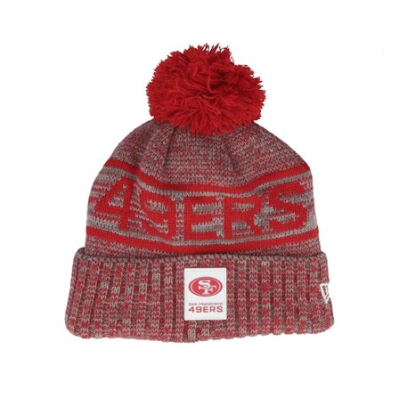 New Era - NFL Rood pom Beanie - San Francisco 49ers NFL 25 Sideline Cold Weather Sport Knit Red/Grey Pom @ Hatstore