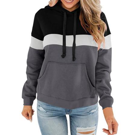 Kvinnor Pläd Gradient Fleece Fodrad Långärmad Pocket Hooded Toppar