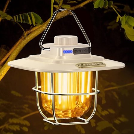 Beige oppladbar campinglanterne, retro USB C oppladbar LED