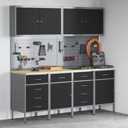 Arbetskabinett med låda med lås 10 pcs Svart 200 x 55 x 200 cm