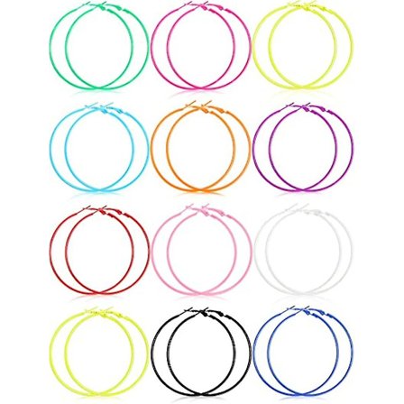 12 par 90'er klassiske store øreringe vintage neon dråbe øreringe dametilbehør