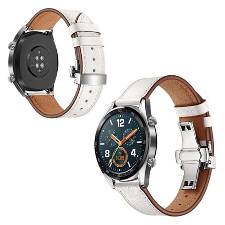 Huawei Watch GT / 2 / Watch Magic klockarmband i äkta läder - Vit / Silver