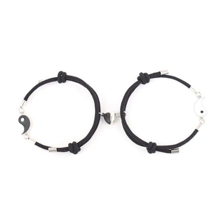 2 st Pararmband Magnetiskt Hjärta Berlock Yin Yang Set Curb Länk Kedja Matchande Tai Chi Armband Gåva till Honom Henne