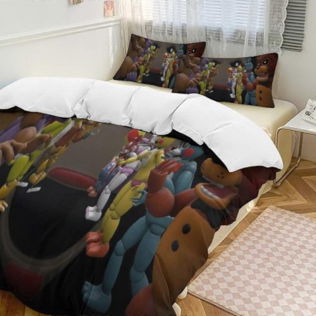 SQ80 Five Nightat Freddy Quilt Sæt Tyk Blød 3 Dele Sengelinned Sæt Helårs Dynebetræk med 2 Pudebetræk til Voksne Kvinder Piger Teenagere Hjem Værelse 