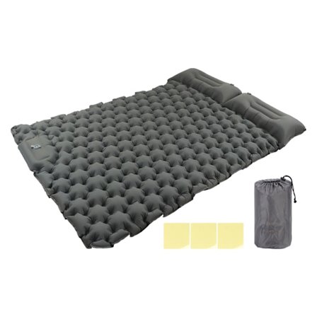 Camping Liggeunderlag Grå Vandtæt Nylon Ergonomisk Støtte Fodtryk 60S Oppusteligt Liggeunderlag til Udendørs Camping