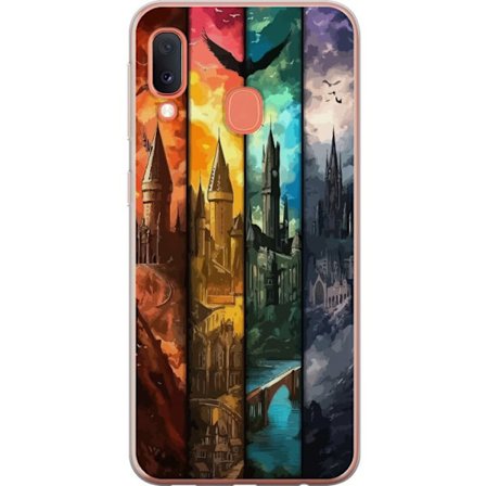 Kompatibel Mobilcover til Samsung Samsung Galaxy A20e Fire magiske slotte i forskellige elementfarver, episk fantasykunst med ild vand luft og mørke