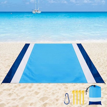 Piknikpledd 210 x 200 cm sandfritt strandpledd ultralett pledd vanntette campingtilbehør med 4 plugger