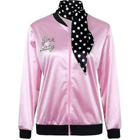 1950-talls kvinner dame jenter rosa satengjakke Halloween cosplay kostyme fancy dress frakk med halssjal Jnnjv XXL