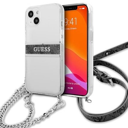 Guess GUHCP13SKC4GBSI iPhone 13 mini 5,4" Transparent fodral 4G Grå rem Silver kedja