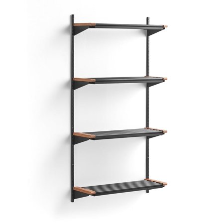 Cloakroom unit JEPPE with 4 shoe shelves, basic unit, 1790x900x310 mm, dark grey/oak