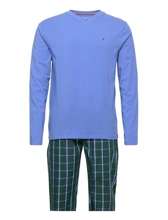 Ls Pant Print Woven Vneck Set Pyjamas Blå Tommy Hilfiger