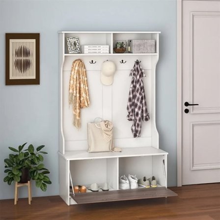 3-i-1 klädhängare med bänk, krokar och skåp - Vit