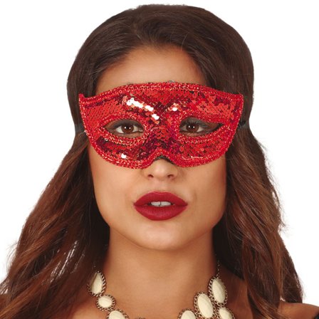 Halvmaske med Paljetter Rød