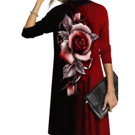 Damer Med Blommönster Swing Midi-klänning Med Hög Hals A- Print