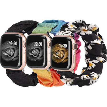 3-pack Kompatibla med Apple Watch Band 38 mm Tyg Mjukt Mönster Tryckt Tyg Armband Armband Kvinnor IWatch Elastiska Scrunchy Band 40 mm 41 mm Seri