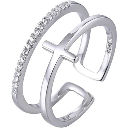 Kristall Dubbelkors Ring Kreativ Bröllop Löfte Ring för Kvinna