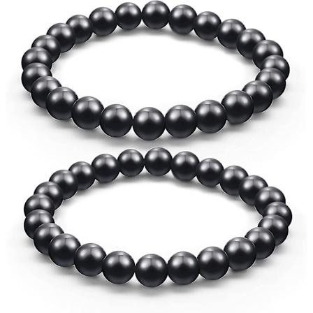 2 kappaletta shungiiittirranneketta, joissa on 8 mm:n shungiittihelmet, emf-kristallinsuojaus, kristalliaenergia, joustavat kivikorut miehille ja 