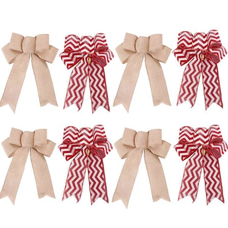 8-pack rosetter juldekorationer 24 x 18 cm, jute & julremsor | Stora julrosetter röda julgransdekorationer rosetter för Chris -DQ