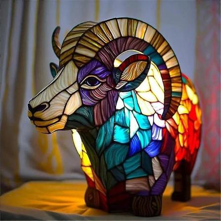 Elefantdyrslampe Farverig harpikslampe Kompatibel med Tiffany Lampe Bordlampe -ES Goats