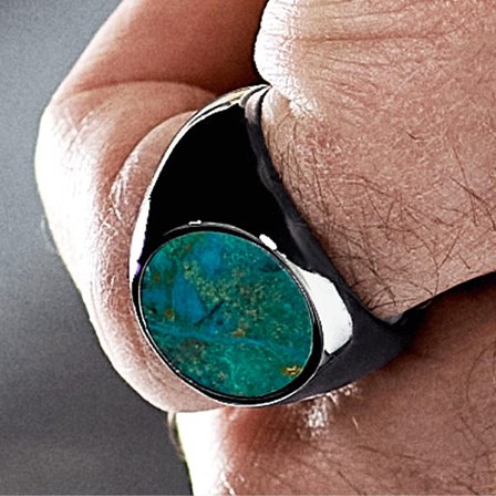 Aras | Anillo sello para el meñique de acero inoxidable negro con crisocola for Men