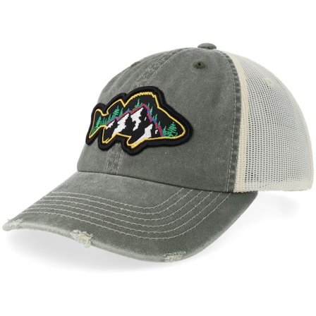Skillfish - Grön trucker Keps - Perch Mountain 3d Distressed Olive/Stone Pigment Unconstructed Trucker @ Hatstore