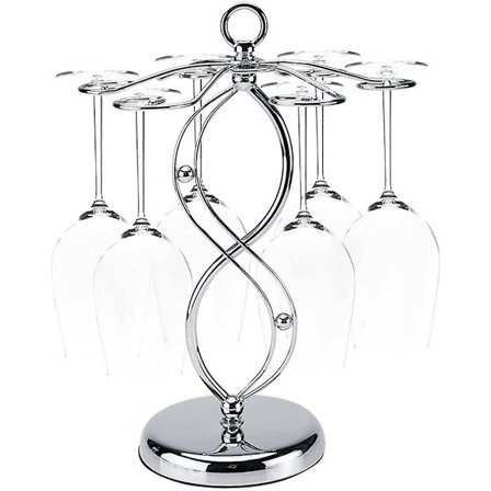 Vinglasholder - Bordplade Metal Vinholder Vertikal Vinglas Display Rack Til Bar Køkkenbord, Tilbyder 6 Vinglas, Sølv