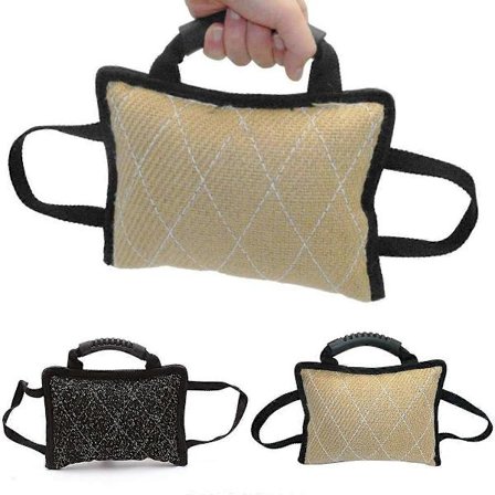 Hundebidepude med 3 håndtag - Træningstræklegetøj til unge hunde, slidstærkt materiale, bidefast pude (FMY)