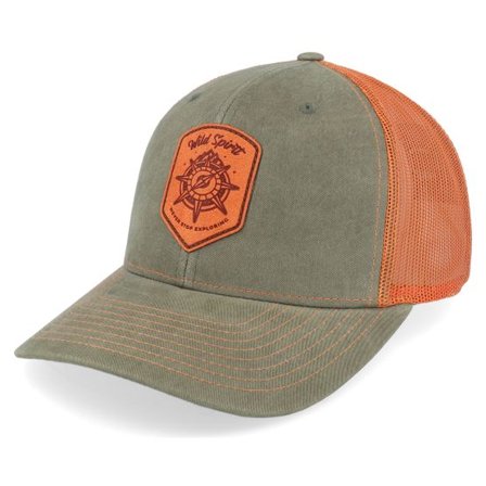 Wild Spirit - Grön trucker Keps - Compass Shield Orange Patch Dark Loden/Terra Cotta @ Hatstore