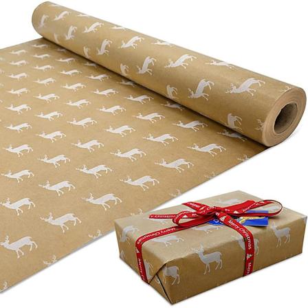 Rull med Kraft Hvit Elg Innpakningspapir, 100% Resirkulerbar ECO Gave til Bursdagspresang Fest Juledekorasjoner (15m x 43cm)