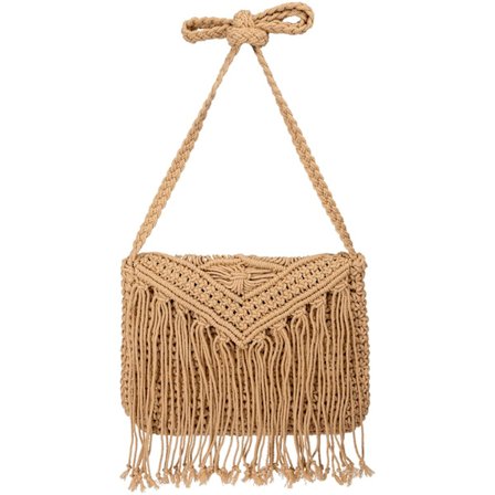 Sommerstrand Skulder Bag, Vevd Bohemian Bag for Kvinner med Pom