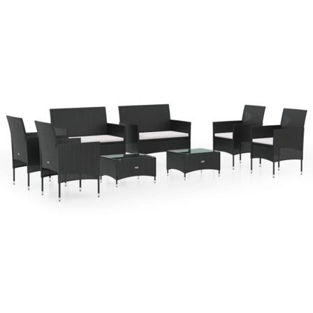 Vidaxl Loungegrupp Med Dynor 8 Delar Konstrotting Svart Svart