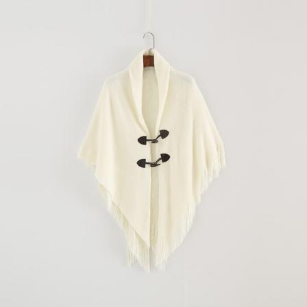 (Hvid) Elegant Varmt Dame Sjal Poncho Åben Foran med Frynser