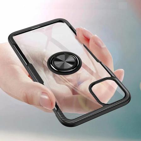Hårdsilkon Fodral För 11 Pro Max Med Magnet Ring Svart Svart Aska